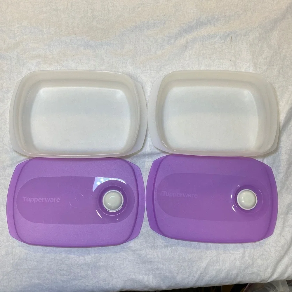 Tupperware Microwave Reheatable 850mL Storage Containers Purple Lids Lot 2‎